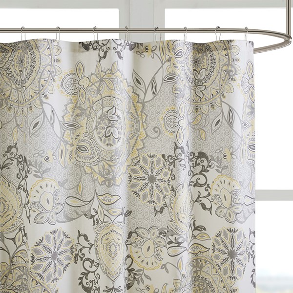 Madison Park Isla Printed Cotton Shower Curtain in Yellow, 72x72" MP70-8150 - Image 4