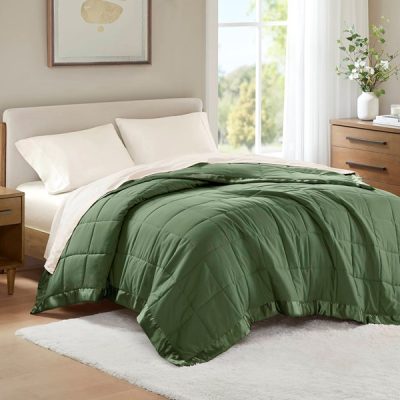 Madison Park Windom Lightweight Down Alternative Blanket with Satin Trim in Green, King MP51-8648