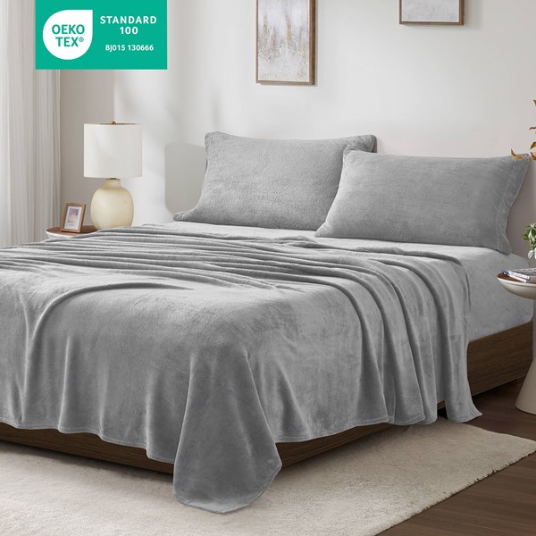 True North by Sleep Philosophy Soloft Plush Micro Plush Sheet Set in Grey, King BL20-0872 - Image 3