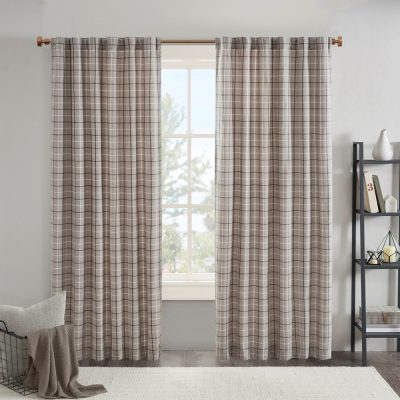 Madison Park Anaheim Plaid Rod Pocket and Back Tab Curtain Panel with Fleece Lining in Brown, 50x95" MP40-6768