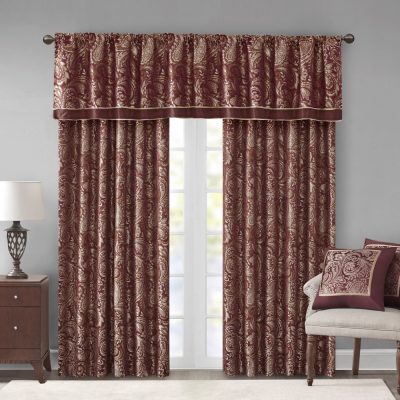 Madison Park Aubrey Jacquard Curtain Panel Pair in Burgundy, 50x108" MP40-2680