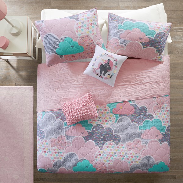 Urban Habitat Kids Cloud Reversible Cotton Quilt Set with Throw Pillows in Pink, Twin UHK13-0015 - Image 3