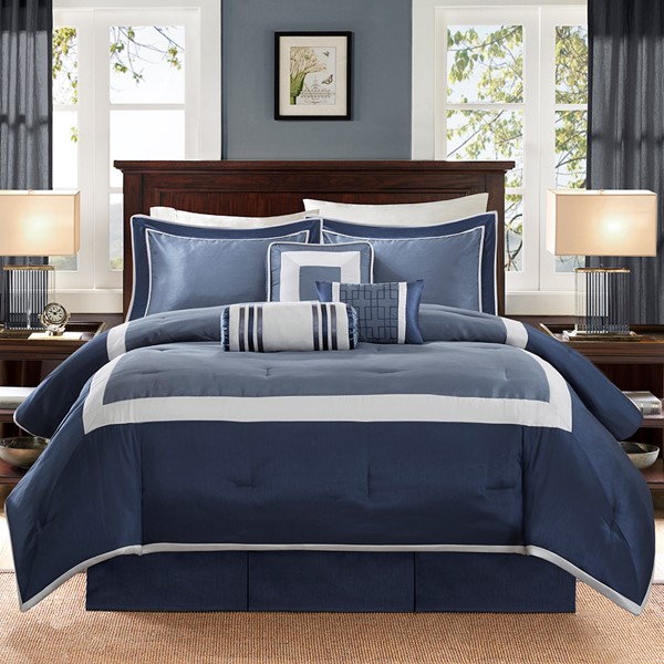 Madison Park Genevieve 7 Piece Comforter Set in Navy, Cal King MP10-4043 - Image 3