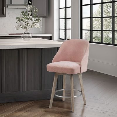 Madison Park Pearce Swivel Upholstered Counter Stool with Solid Wood Legs & Metal Footrest in Pink, One Size MP104-1147