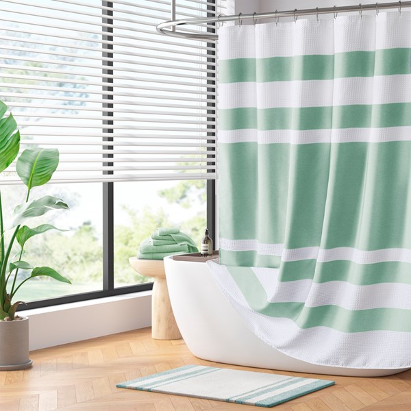 Madison Park Spa Waffle Shower Curtain with 3M Treatment in Aqua, 72x72" MP70-1485 - Image 5