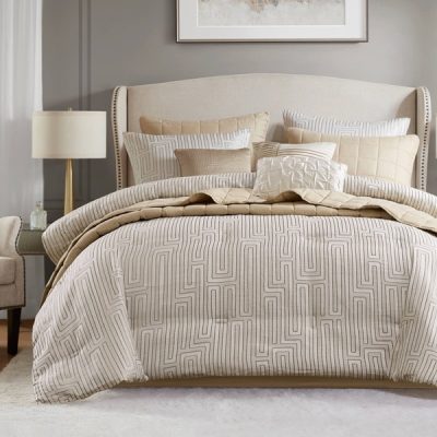Madison Park Royce 10 Piece Luxury Jacquard Comforter Set in Ivory, Cal King MP10-8695