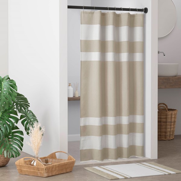 Madison Park Spa Waffle Shower Curtain with 3M Treatment in Taupe, 54x78" MP70-4977 - Image 3