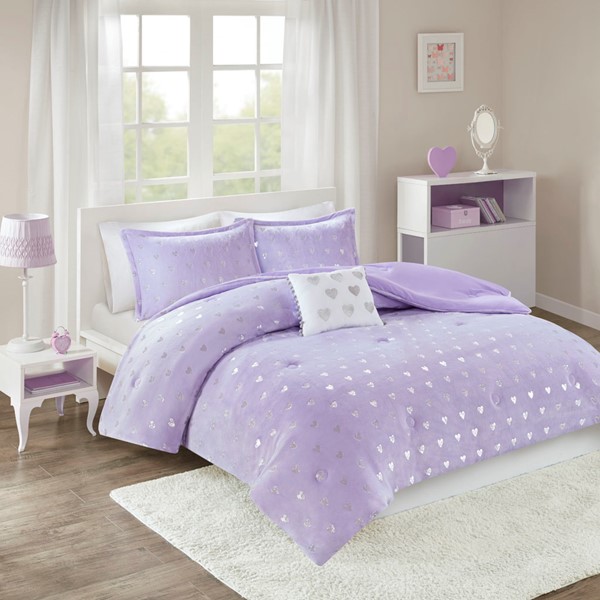 Mi Zone Rosalie Metallic Printed Plush Comforter Set with Throw Pillow in Purple/Silver, Twin/Twin XL MZ10-0573 - Image 4