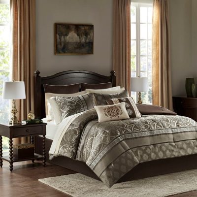Madison Park Essentials Zara 16 Piece Jacquard Comforter Set with 2 Bed Sheet Sets in Brown, Cal King MPE10-797