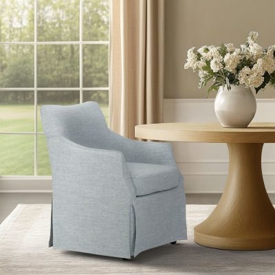 Martha Stewart London Upholstered Skirted Dining Arm Chair with Hidden Casters in Light Blue, One Size MT108-0182