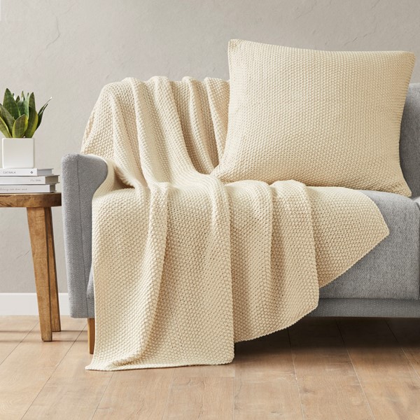 INK+IVY Bree Knit Euro Pillow Cover in Ivory, 26x26" II30-871 - Image 5