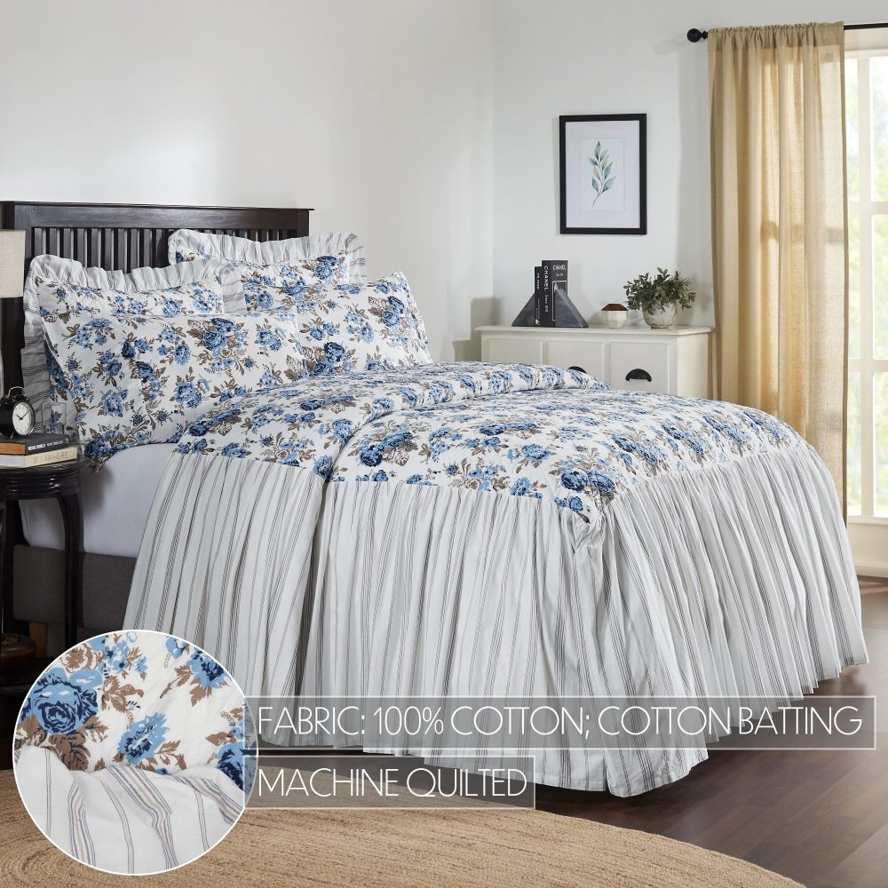 Annie Blue Floral Ruffled California King Coverlet 84x72+27 - Image 8