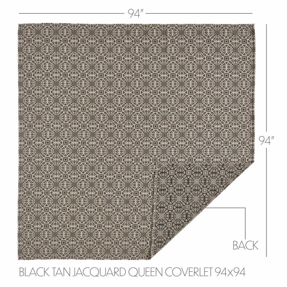 Custom House Black Tan Jacquard Queen Coverlet 94Wx94L - Image 6