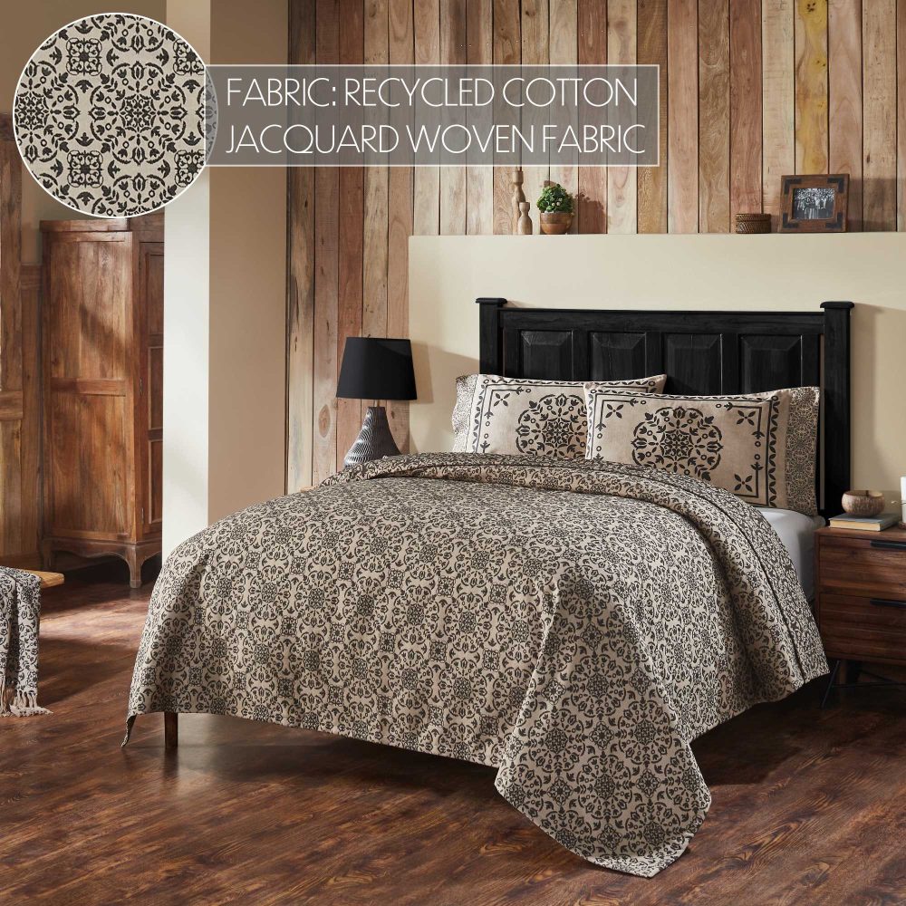 Custom House Black Tan Jacquard Queen Coverlet 94Wx94L - Image 5