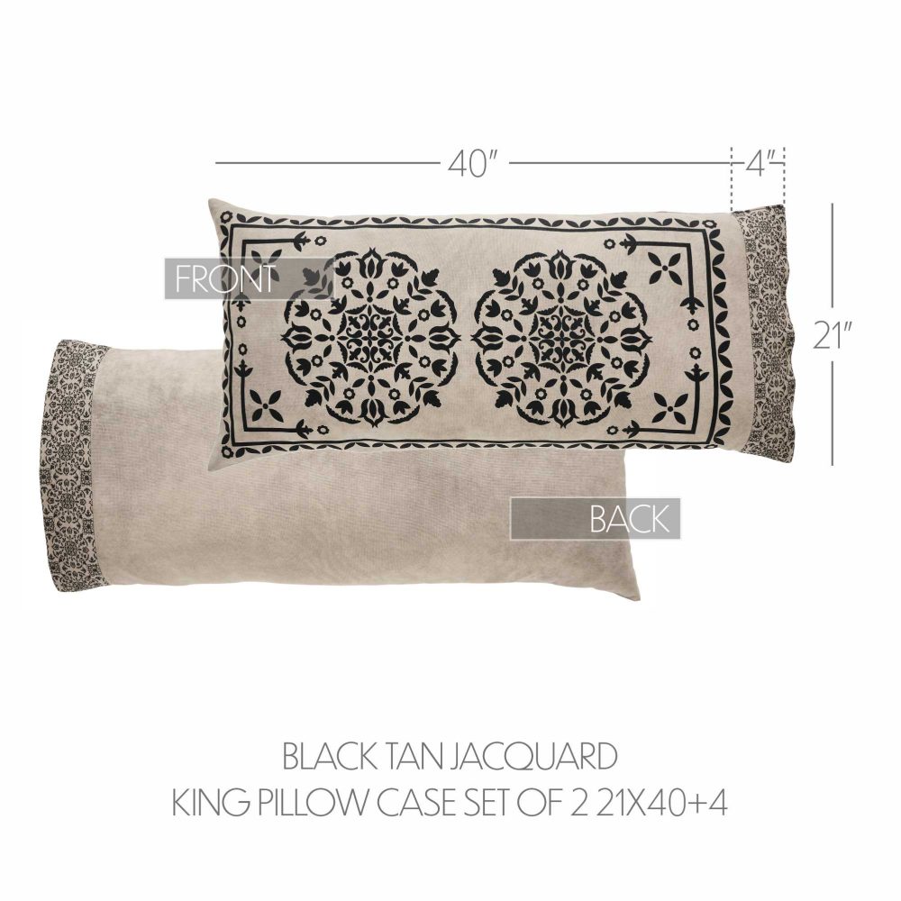 Custom House Black Tan Jacquard King Pillow Case Set of 2 21x40+4 - Image 4