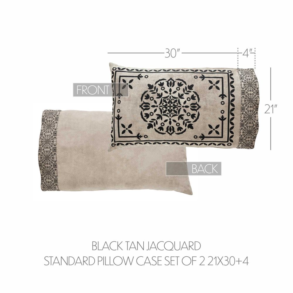 Custom House Black Tan Jacquard Standard Pillow Case Set of 2 21x30+4 - Image 4