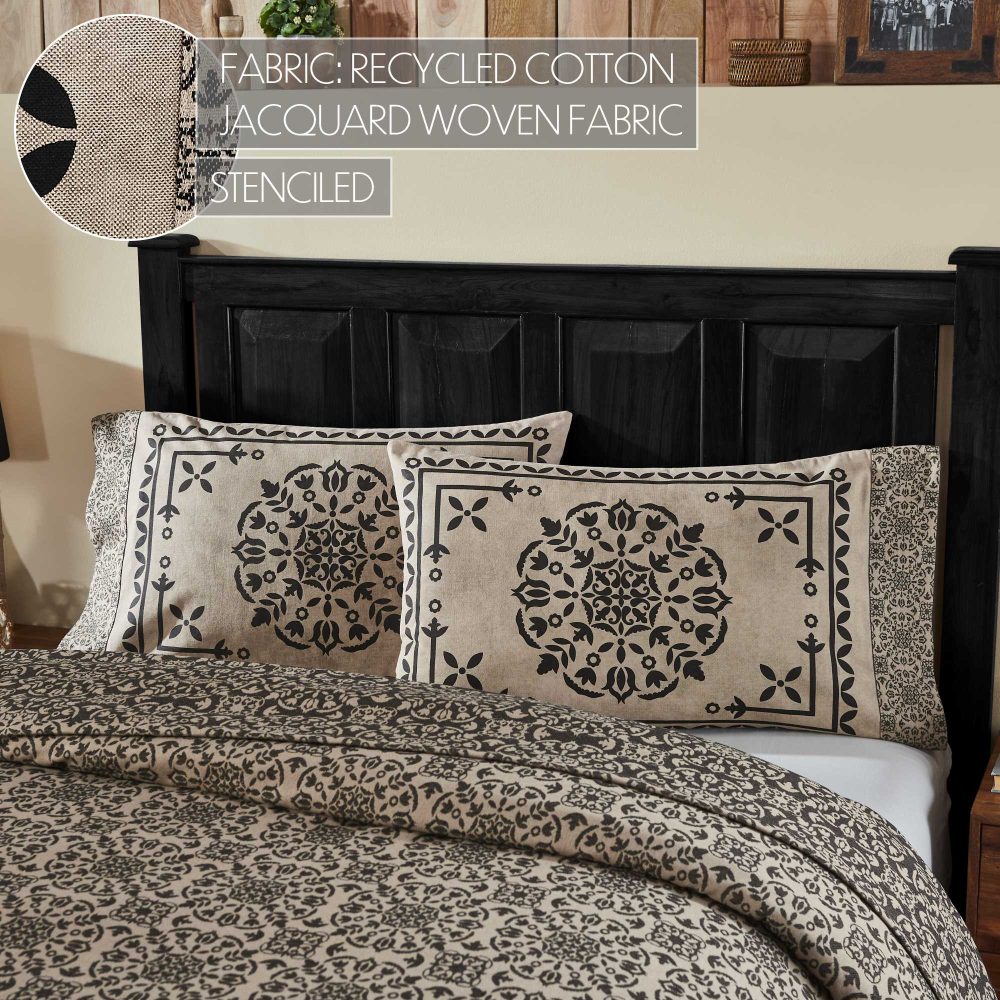 Custom House Black Tan Jacquard Standard Pillow Case Set of 2 21x30+4 - Image 5
