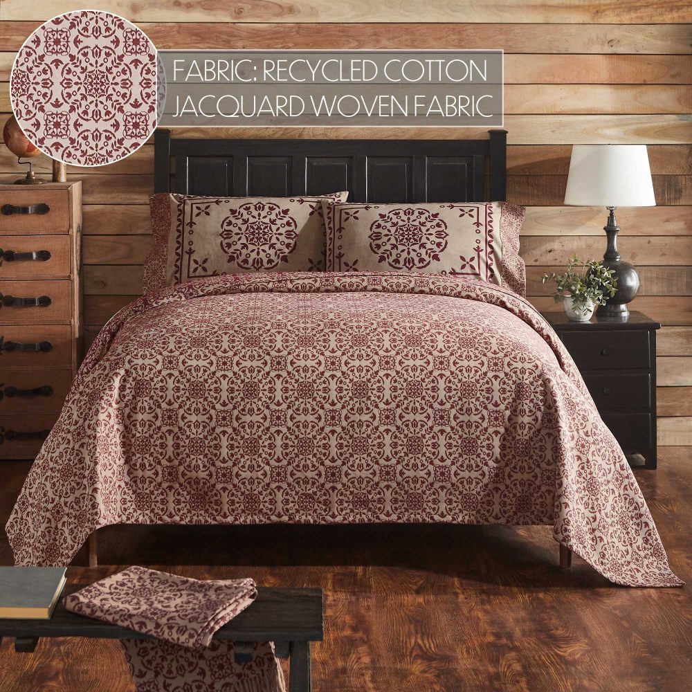 Custom House Burgundy Tan Jacquard King Coverlet 106Wx97L - Image 6
