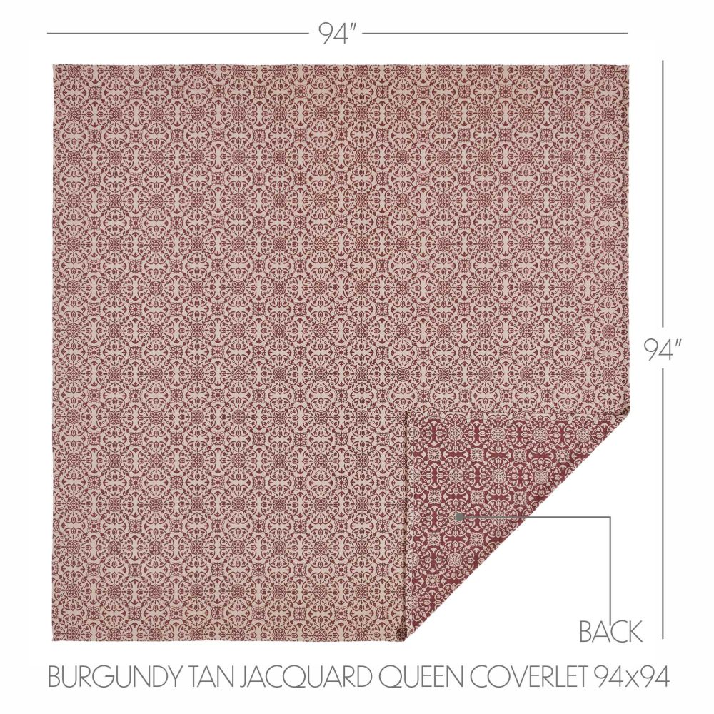 Custom House Burgundy Tan Jacquard Queen Coverlet 94Wx94L - Image 5