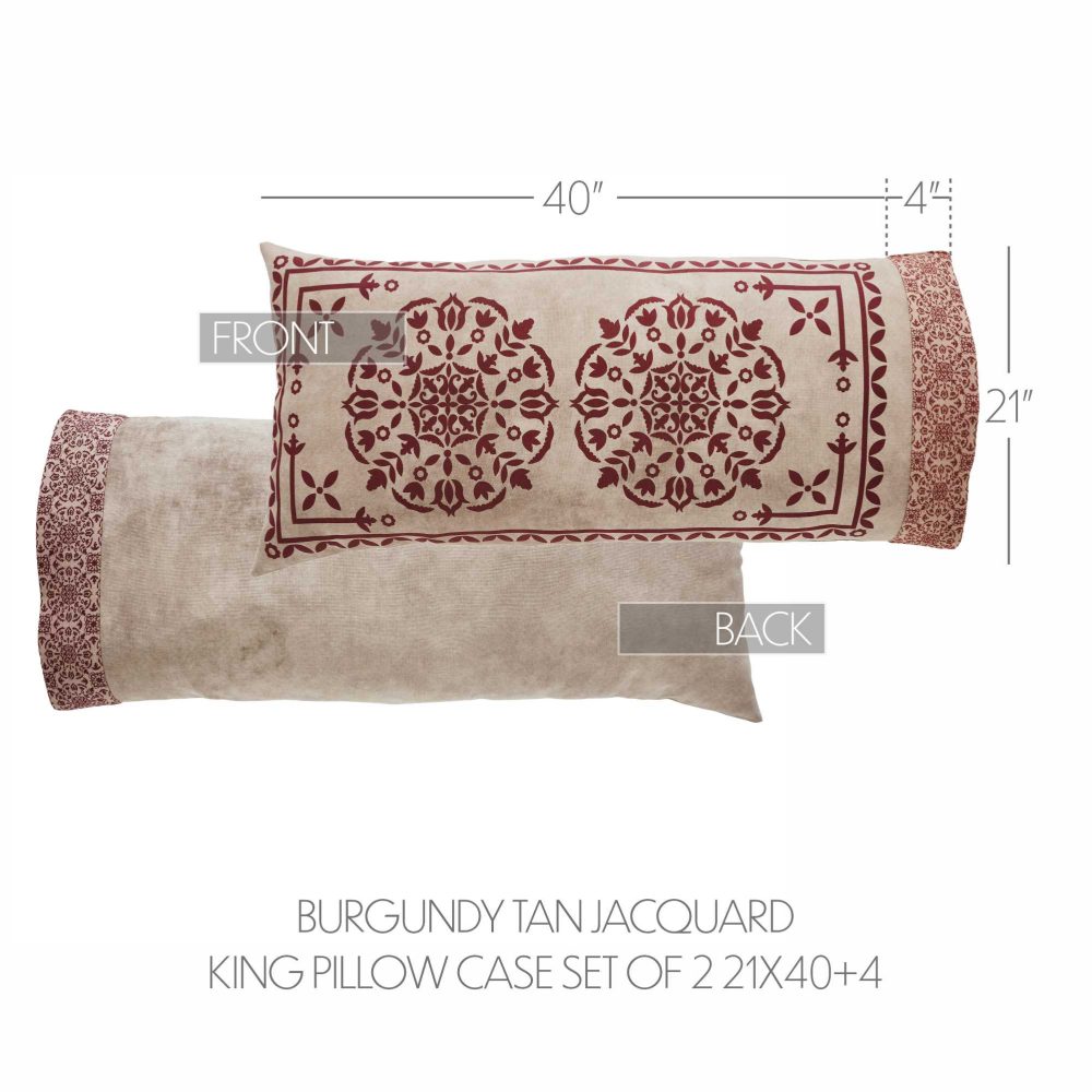 Custom House Burgundy Tan Jacquard King Pillow Case Set of 2 21x40+4 - Image 4