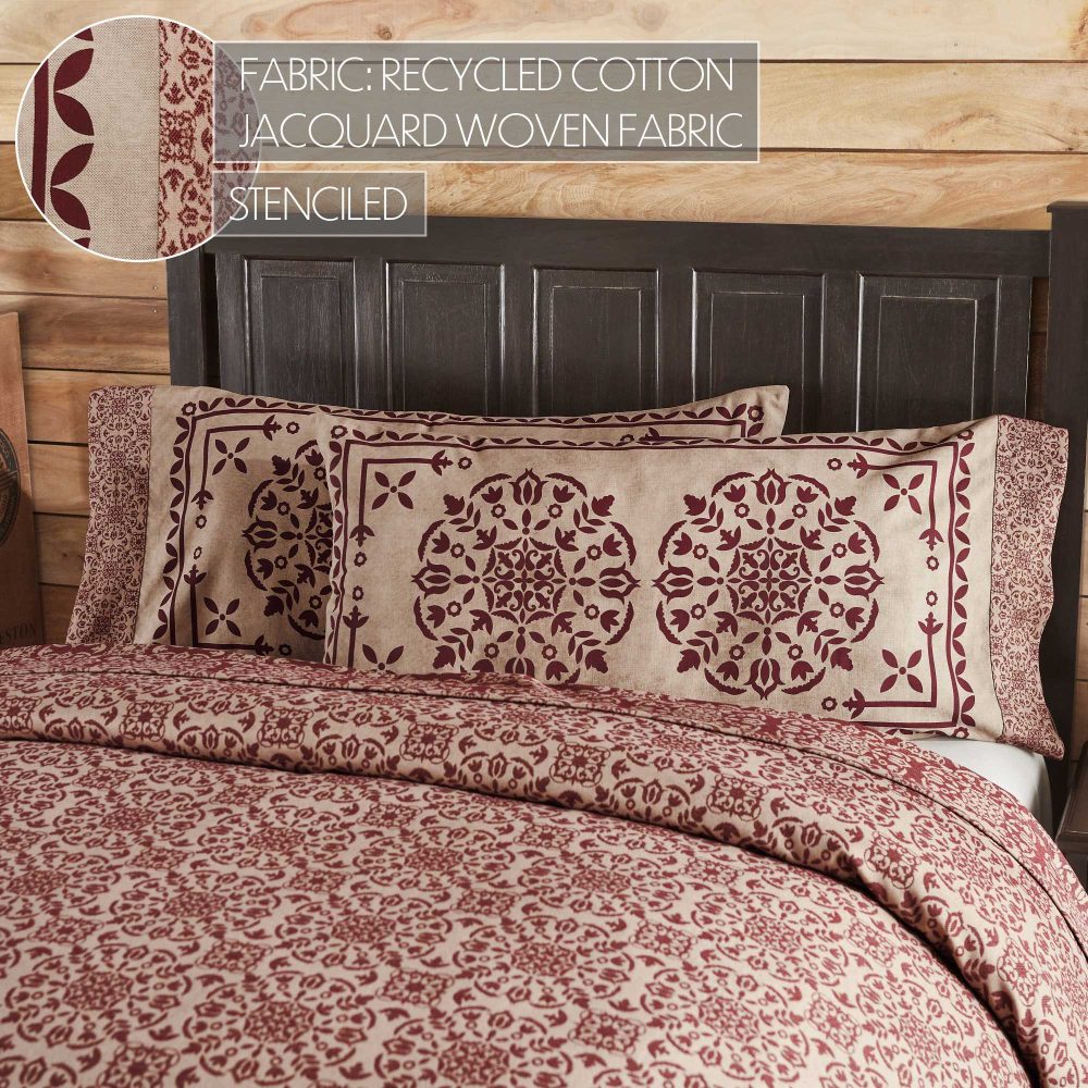 Custom House Burgundy Tan Jacquard King Pillow Case Set of 2 21x40+4 - Image 5
