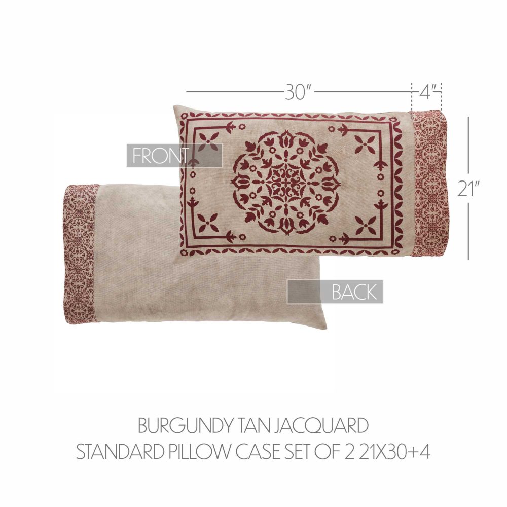 Custom House Burgundy Tan Jacquard Standard Pillow Case Set of 2 21x30+4 - Image 4