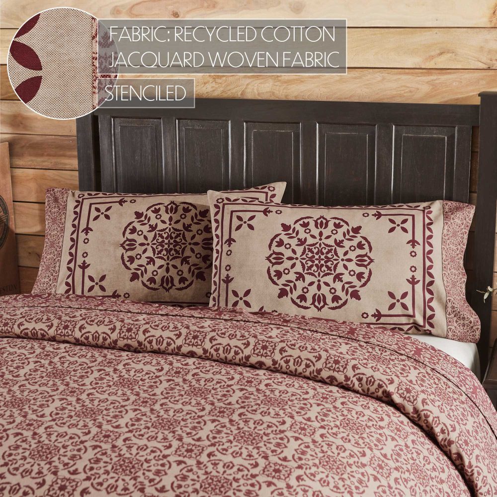 Custom House Burgundy Tan Jacquard Standard Pillow Case Set of 2 21x30+4 - Image 5