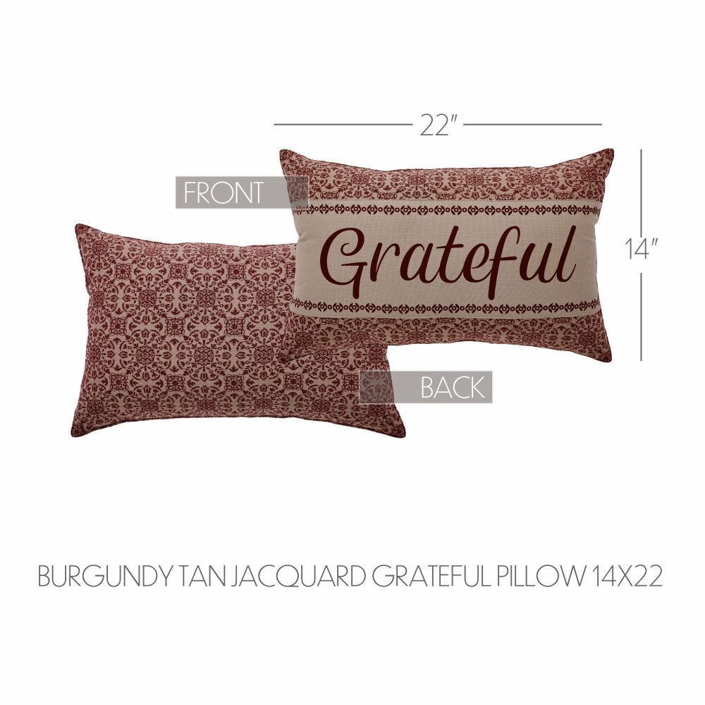 Custom House Burgundy Tan Jacquard Grateful Pillow 14x22 - Image 5