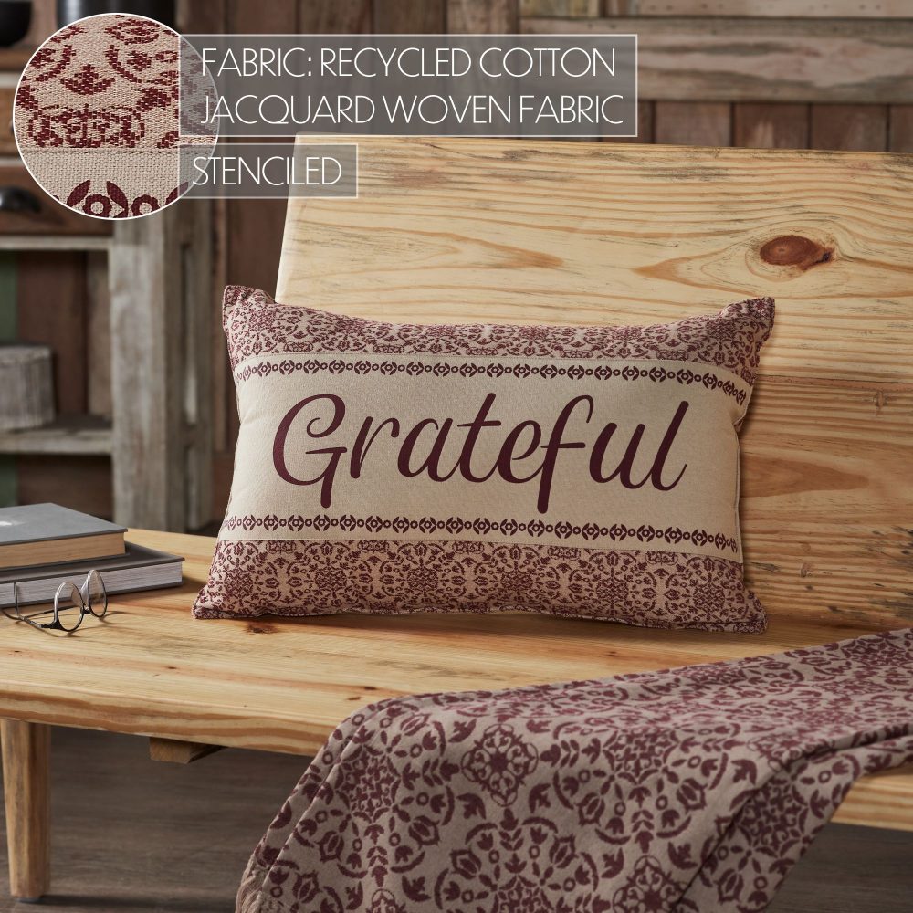Custom House Burgundy Tan Jacquard Grateful Pillow 14x22 - Image 4