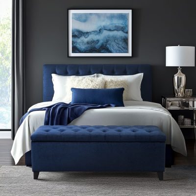 Madison Park Shandra Tufted Top Upholstered Storage Bench in Navy, One Size FPF18-0143