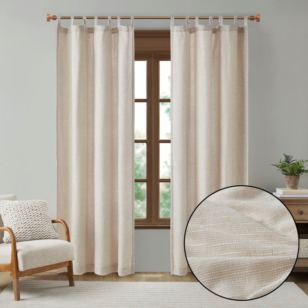 Madison Park Beals Faux Linen Tab Top Fleece Lined Curtain Panel in Natural, 50x84" MP40-7494 - Image 5