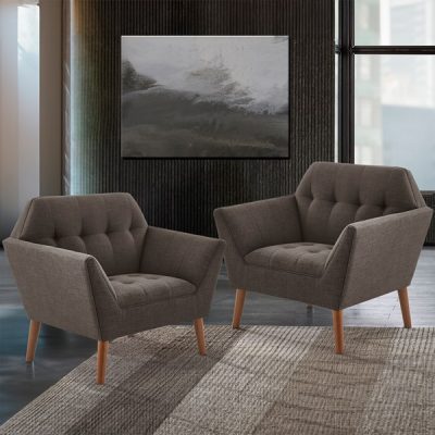 INK+IVY Newport Wide Mid-Century Modern Lounge Chair Set of 2 in Charcoal, Set of 2 II110-0587