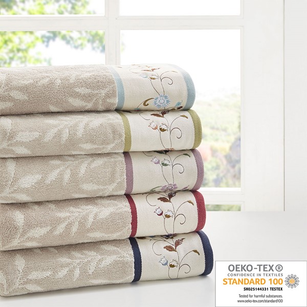 Madison Park Serene Embroidered Cotton Jacquard 6 Piece Towel Set in Navy, 6-Piece MP73-7820 - Image 7