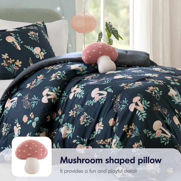 Intelligent Design Gwen Mushroom Garden Comforter Set in Navy, Twin/Twin XL ID10-2493 - Image 3