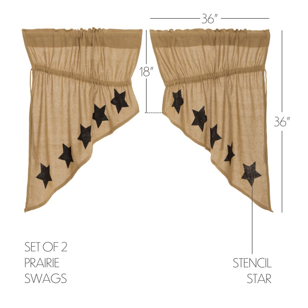 Burlap w/Black Stencil Stars Prairie Swag Set of 2 36x36x18 - Image 3