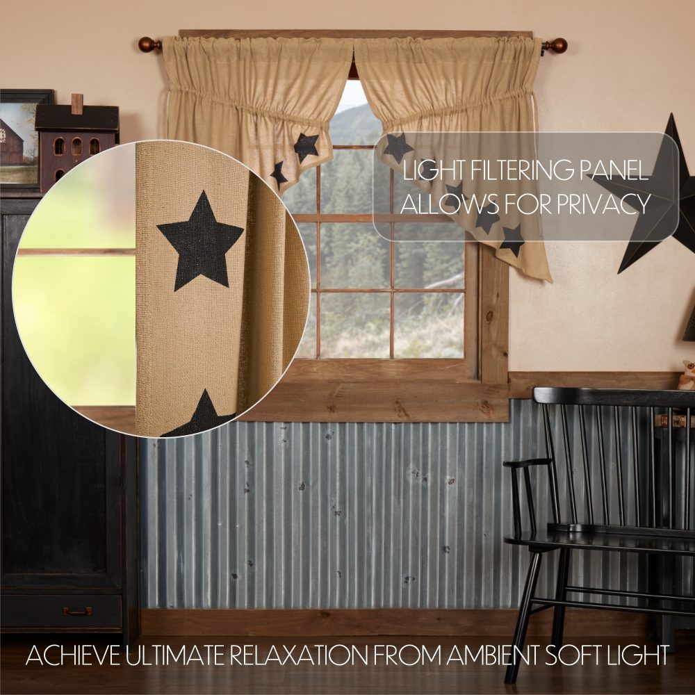 Burlap w/Black Stencil Stars Prairie Swag Set of 2 36x36x18 - Image 4