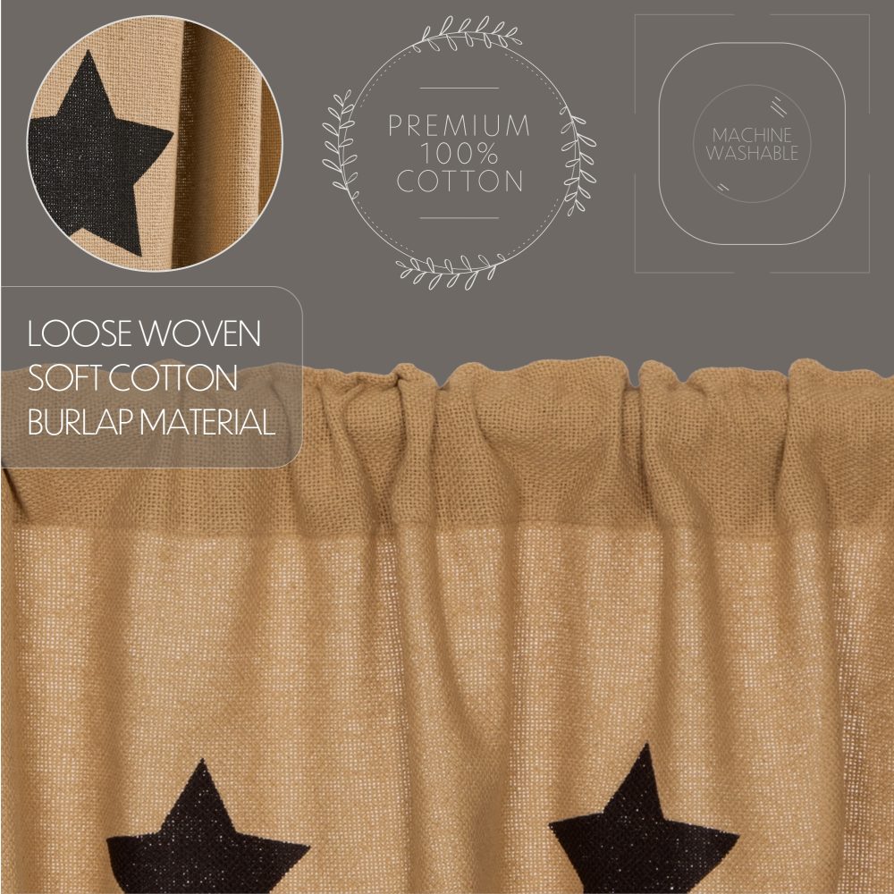 Burlap w/Black Stencil Stars Prairie Swag Set of 2 36x36x18 - Image 5