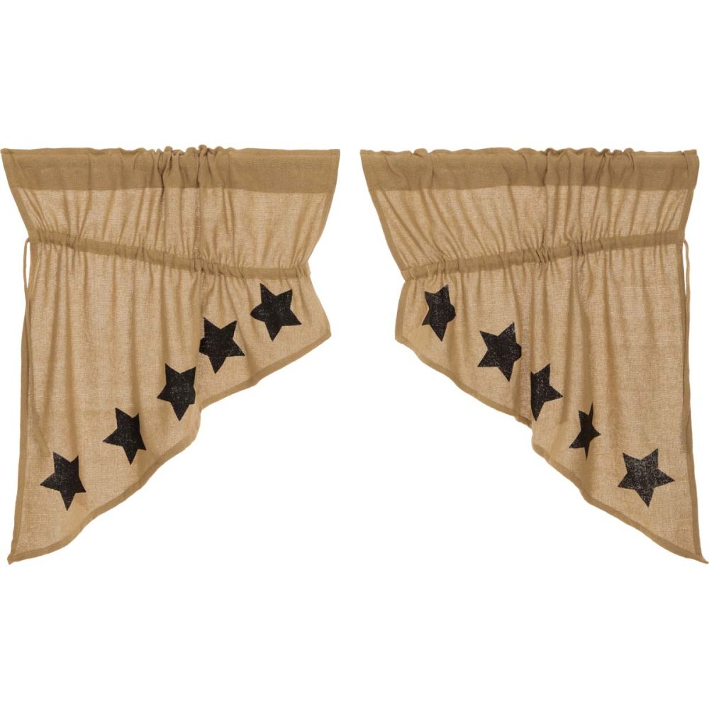 Burlap w/Black Stencil Stars Prairie Swag Set of 2 36x36x18 - Image 2