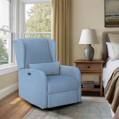 Madison Park Candace Power Recliner 3-in-1 with Swivel, Glider, Charging Station in Light Blue, One Size MP103-1283