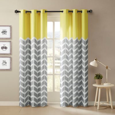 Intelligent Design Alex Chevron Printed Room Darkening Grommet Top Panel Pair in Yellow, 2-PK 42x63" ID40-554