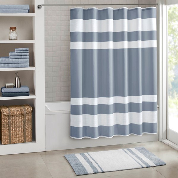 Madison Park Spa Waffle Shower Curtain with 3M Treatment in Dark Blue, 72x78" MP70-8557