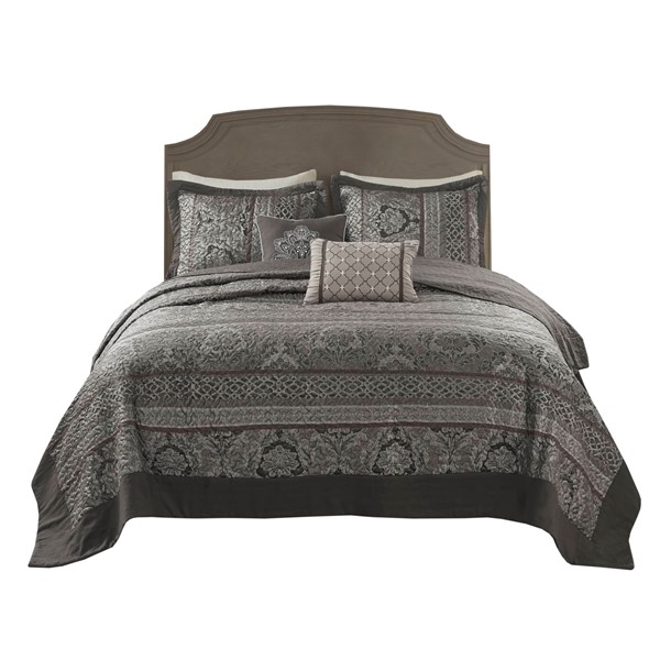 Madison Park Bellagio 5 Piece Reversible Jacquard Bedspread Set in Grey, King MP13-8783 - Image 4