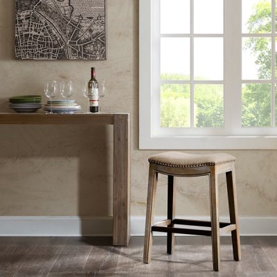 Madison Park Belfast Saddle Counter Stool in Linen, One Size FUR101-0037