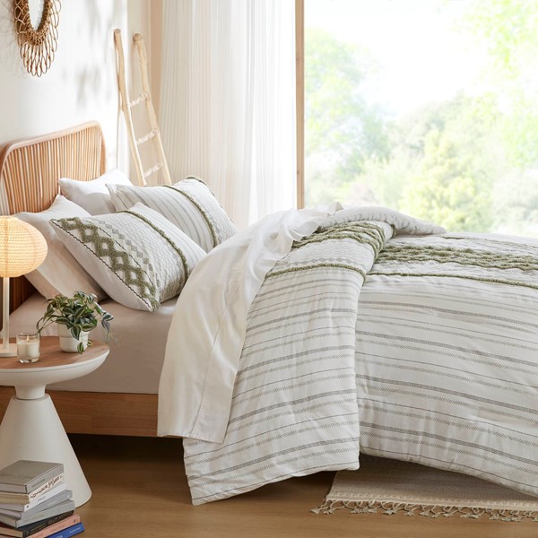 INK+IVY Imani Cotton Printed Comforter Set with Chenille in Sage/Ivory, Full/Queen II10-1346 - Image 2