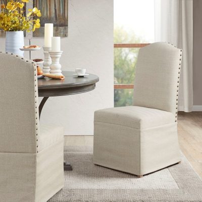 Madison Park Foster Set of 2 High Back Dining Chairs with Skirts in Beige, Set of 2 MP108-0849
