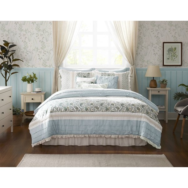 Madison Park Dawn 9 Piece Cotton Percale Comforter Set in Aqua, Queen MP10-386 - Image 3