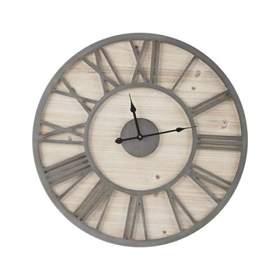 Madison Park Mason 23.6" Wood Wall Clock in Natural/Grey, One Size MP95D-0239