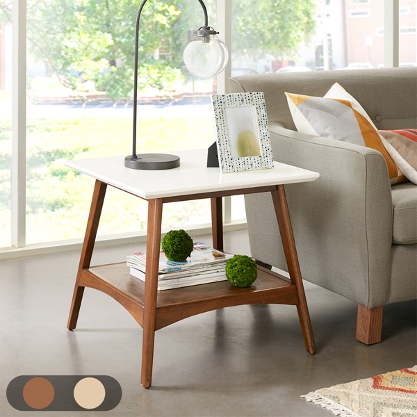 Madison Park Parker End Table in Off-White/Pecan, One Size MP120-0095