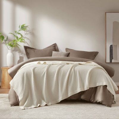 Madison Park Waffle Weave Cotton Blanket in Ivory, Twin BR51N-3825