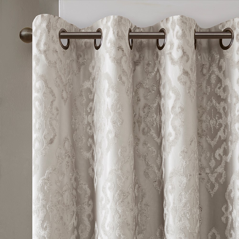 SunSmart Mirage Knitted Jacquard Damask Total Blackout Grommet Top Curtain Panel in Silver, 50x108" SS40-0018 - Image 2